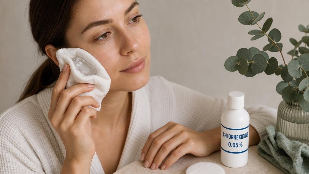 лёд и антисептик для обработки кожи после выдавливания прыща